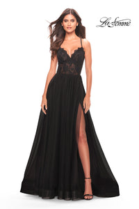 La Femme 31271 prom dress images.  La Femme 31271 is available in these colors: Black, Dark Berry, Royal Blue.