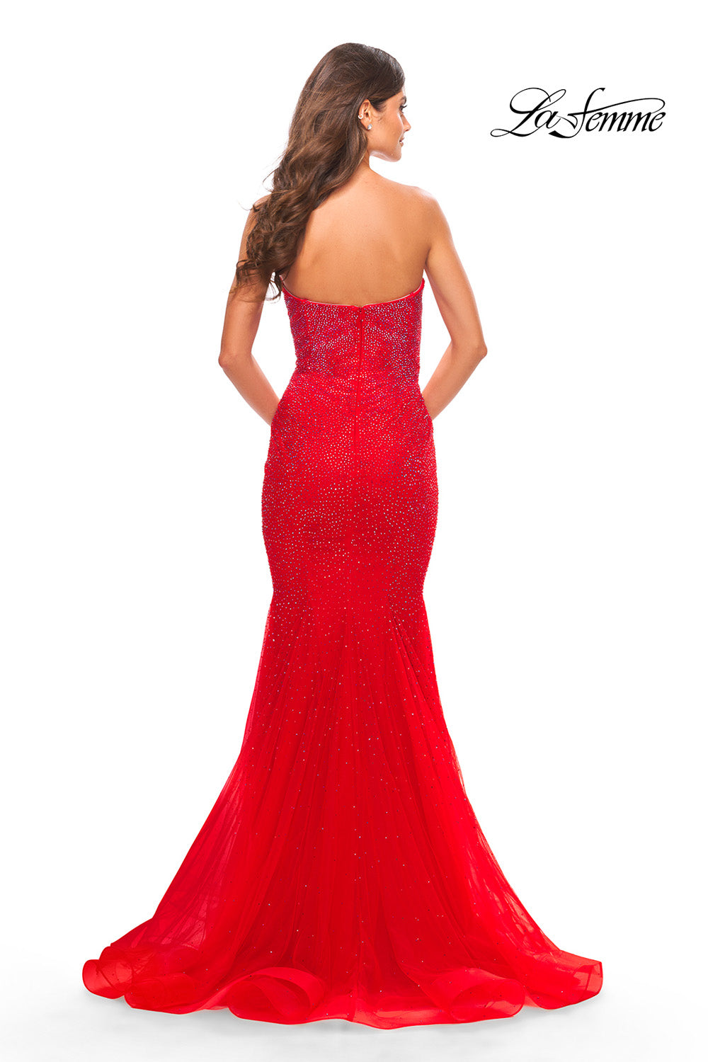 La Femme 31285 prom dress images.  La Femme 31285 is available in these colors: Red, Royal Blue, Sage.