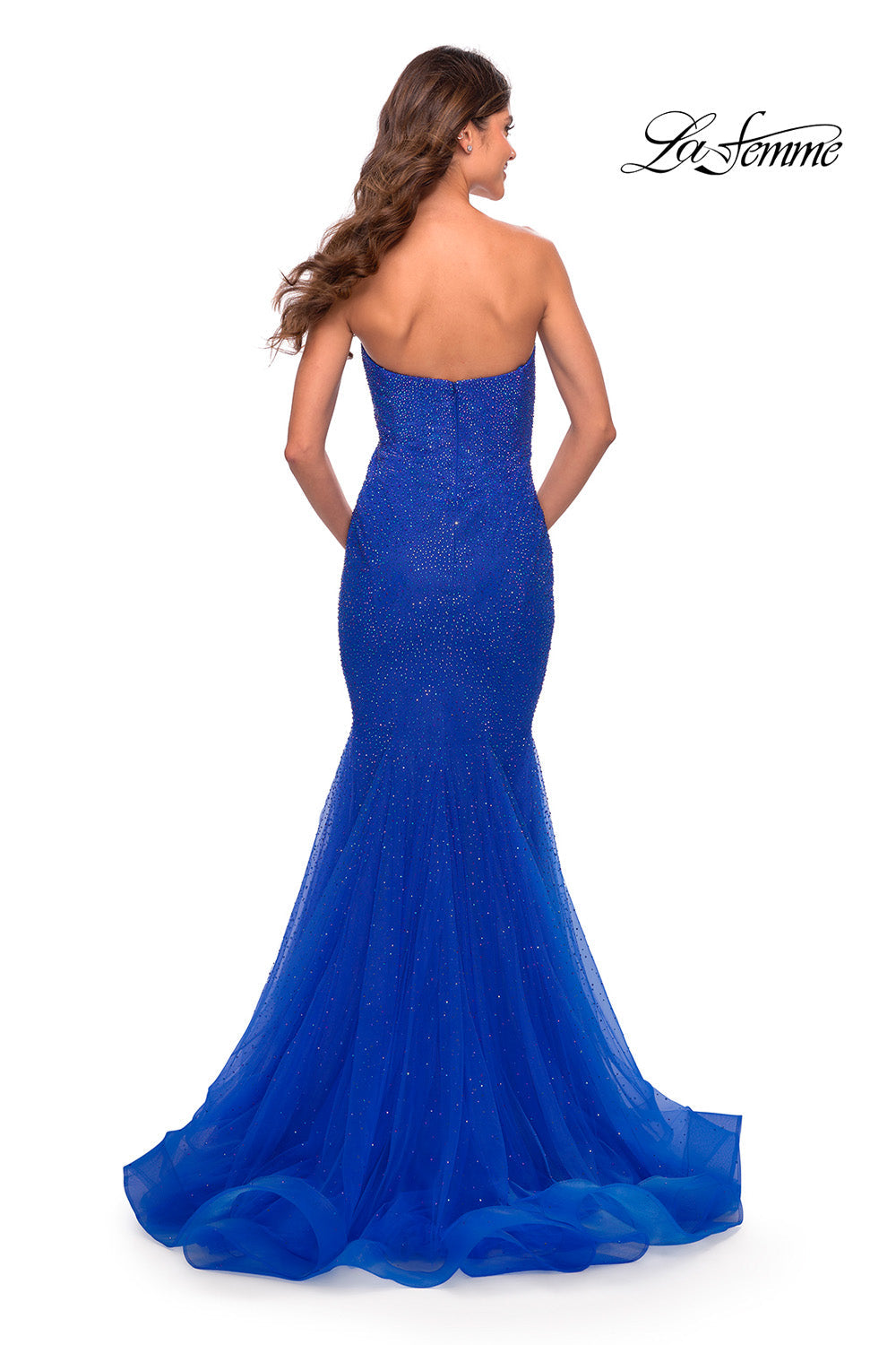 La Femme 31285 prom dress images.  La Femme 31285 is available in these colors: Red, Royal Blue, Sage.