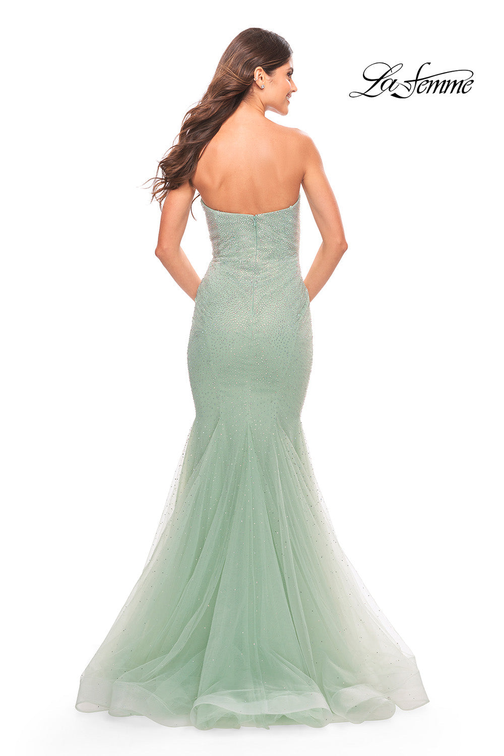 La Femme 31285 prom dress images.  La Femme 31285 is available in these colors: Red, Royal Blue, Sage.