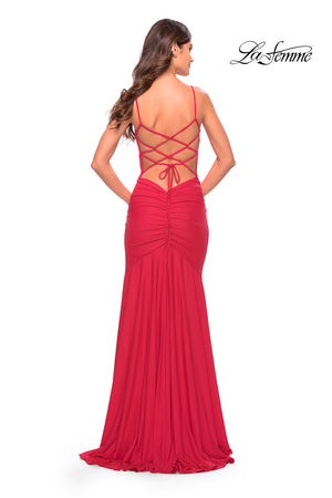 La Femme 31331 prom dress images.  La Femme 31331 is available in these colors: Aqua, Periwinkle, Red, White.