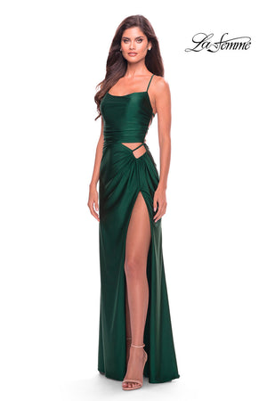 La Femme 31332 prom dress images.  La Femme 31332 is available in these colors: Black, Dark Berry, Emerald.