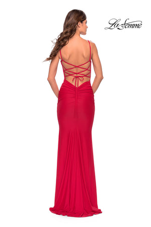 La Femme 31333 prom dress images.  La Femme 31333 is available in these colors: Black, Emerald, Red, Royal Blue.