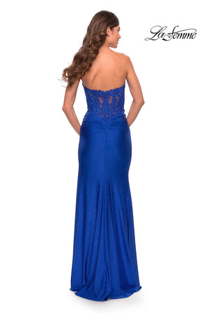 La Femme 31343 prom dress images.  La Femme 31343 is available in these colors: Black, Dark Emerald, Red, Royal Blue.