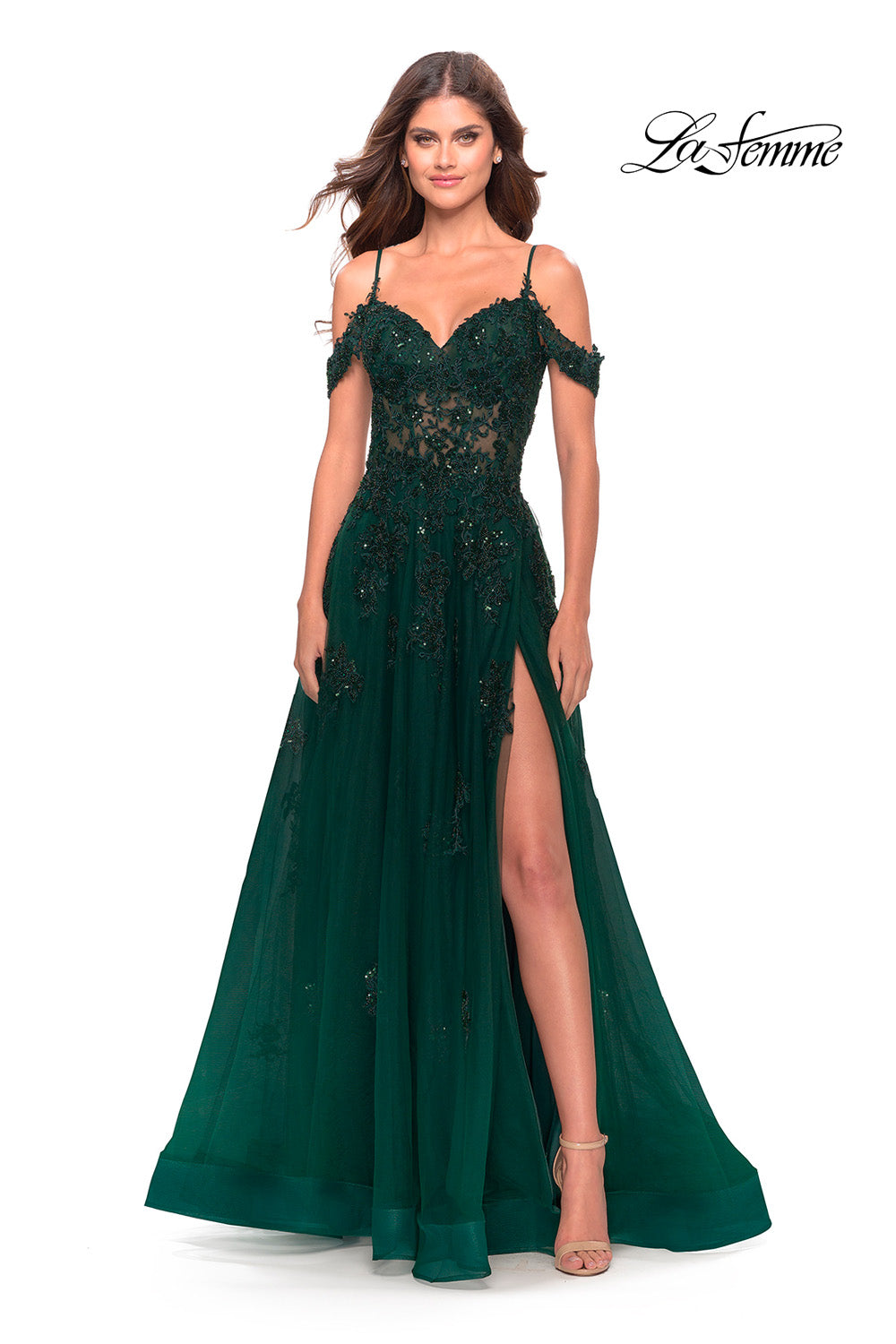 La Femme 31346 prom dress images.  La Femme 31346 is available in these colors: Black, Dark Emerald.