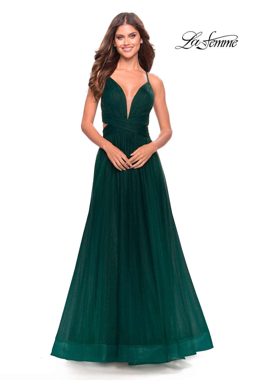 La Femme 31347 prom dress images.  La Femme 31347 is available in these colors: Dark Emerald, Red, Royal Blue.