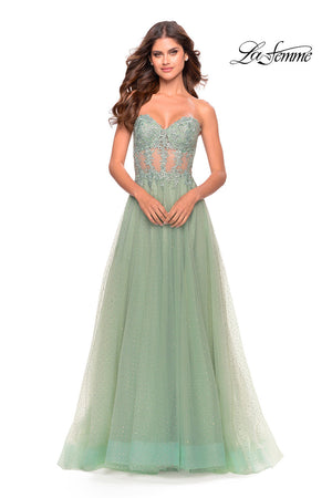 La Femme 31367 prom dress images.  La Femme 31367 is available in these colors: Cloud Blue, Light Periwinkle, Sage.