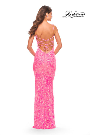 La Femme 31390 prom dress images.  La Femme 31390 is available in these colors: Aqua, Lavender, Neon Pink.