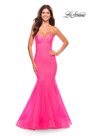 La Femme 31421 prom dress images.  La Femme 31421 is available in these colors: Light Periwinkle, Neon Pink.