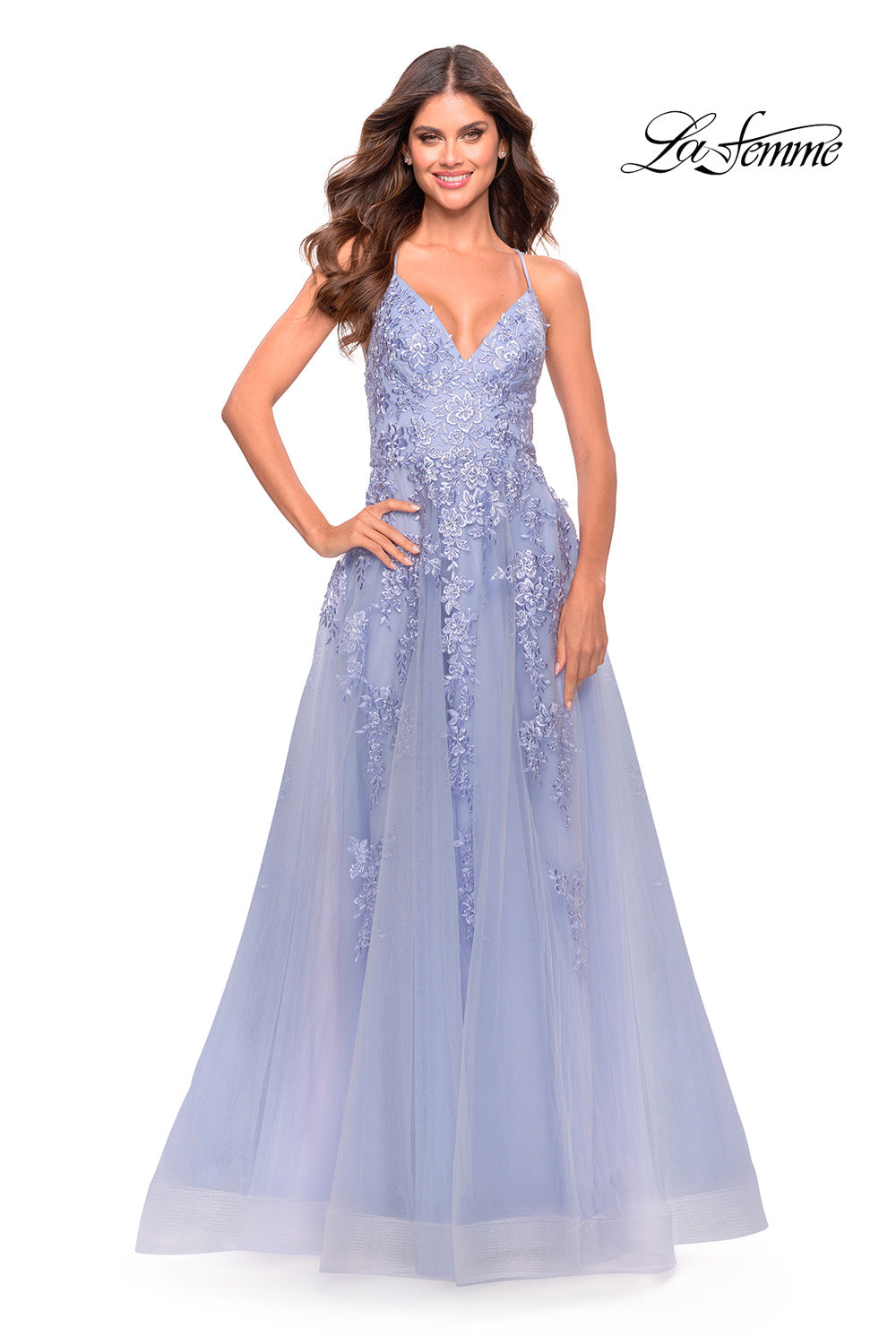 La Femme 31503 prom dress images.  La Femme 31503 is available in these colors: Aqua, Light Periwinkle, Sage.
