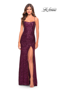 La Femme 31508 prom dress images.  La Femme 31508 is available in these colors: Dark Berry, Dark Emerald, Red, Royal Blue.