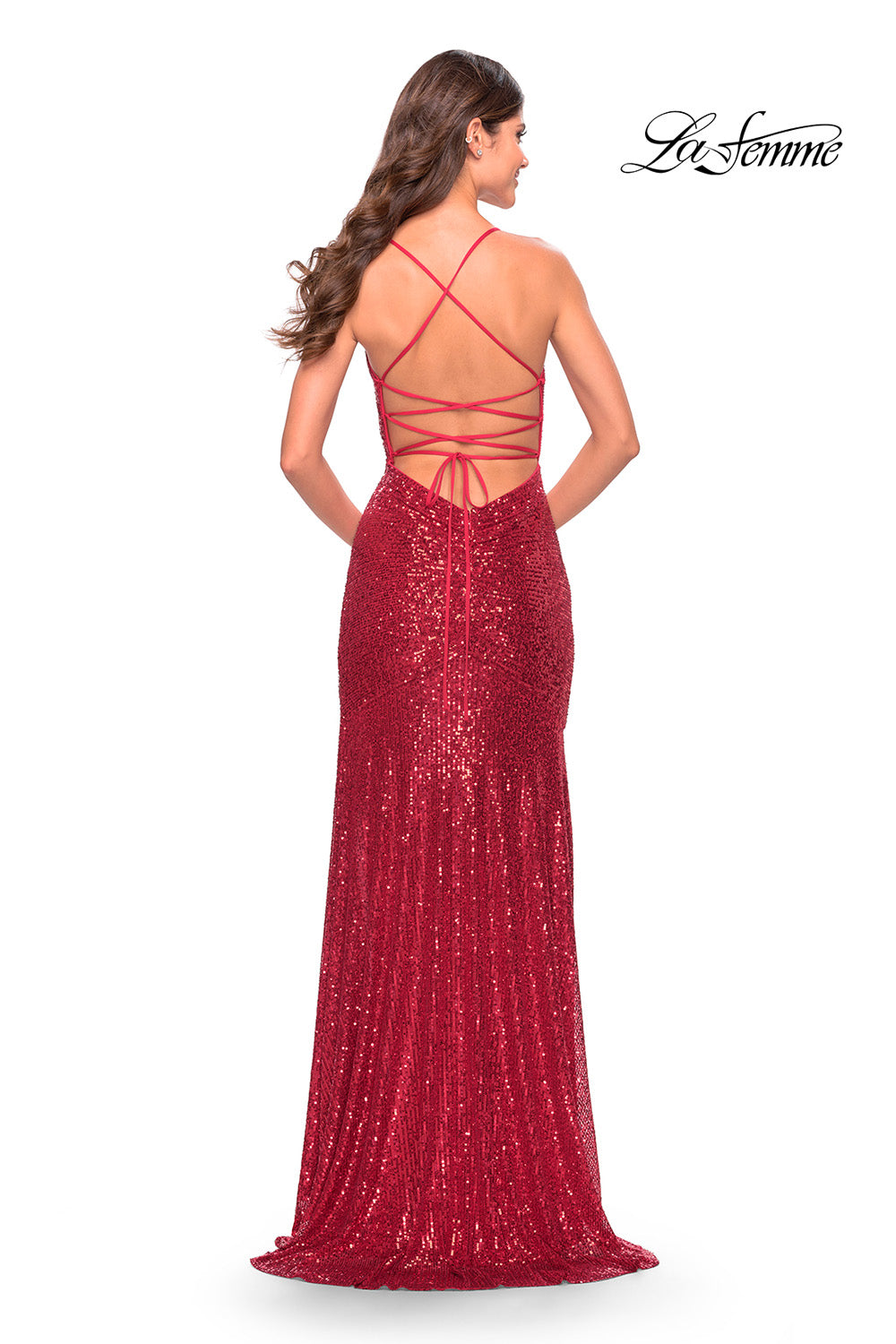 La Femme 31508 prom dress images.  La Femme 31508 is available in these colors: Dark Berry, Dark Emerald, Red, Royal Blue.