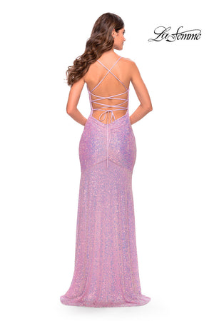 La Femme 31509 prom dress images.  La Femme 31509 is available in these colors: Aqua, Light Periwinkle, Neon Pink.