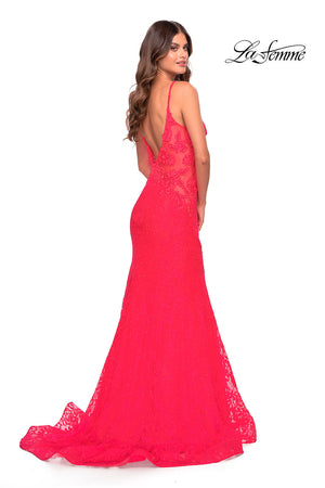 La Femme 31512 prom dress images.  La Femme 31512 is available in these colors: Aqua, Hot Coral, Purple, Sage.