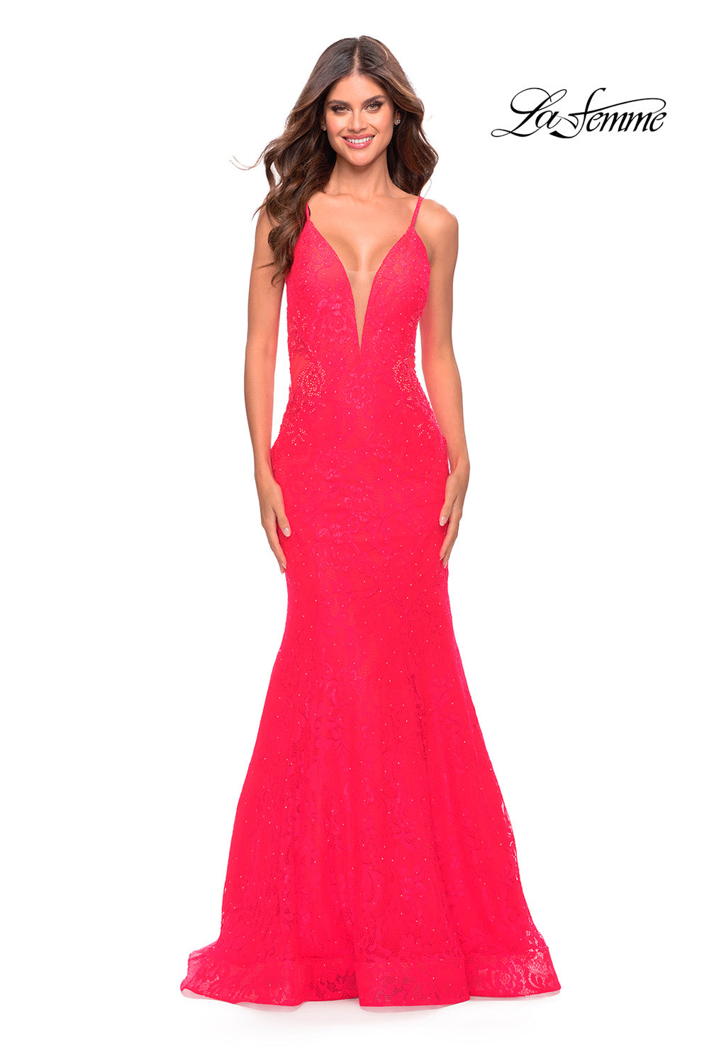 La Femme 31512 prom dress images.  La Femme 31512 is available in these colors: Aqua, Hot Coral, Purple, Sage.