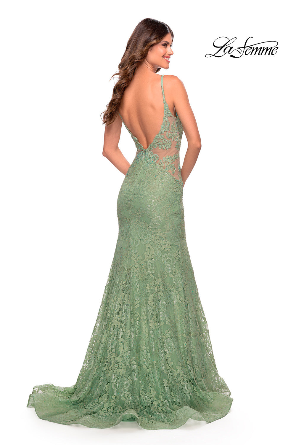 La Femme 31512 prom dress images.  La Femme 31512 is available in these colors: Aqua, Hot Coral, Purple, Sage.