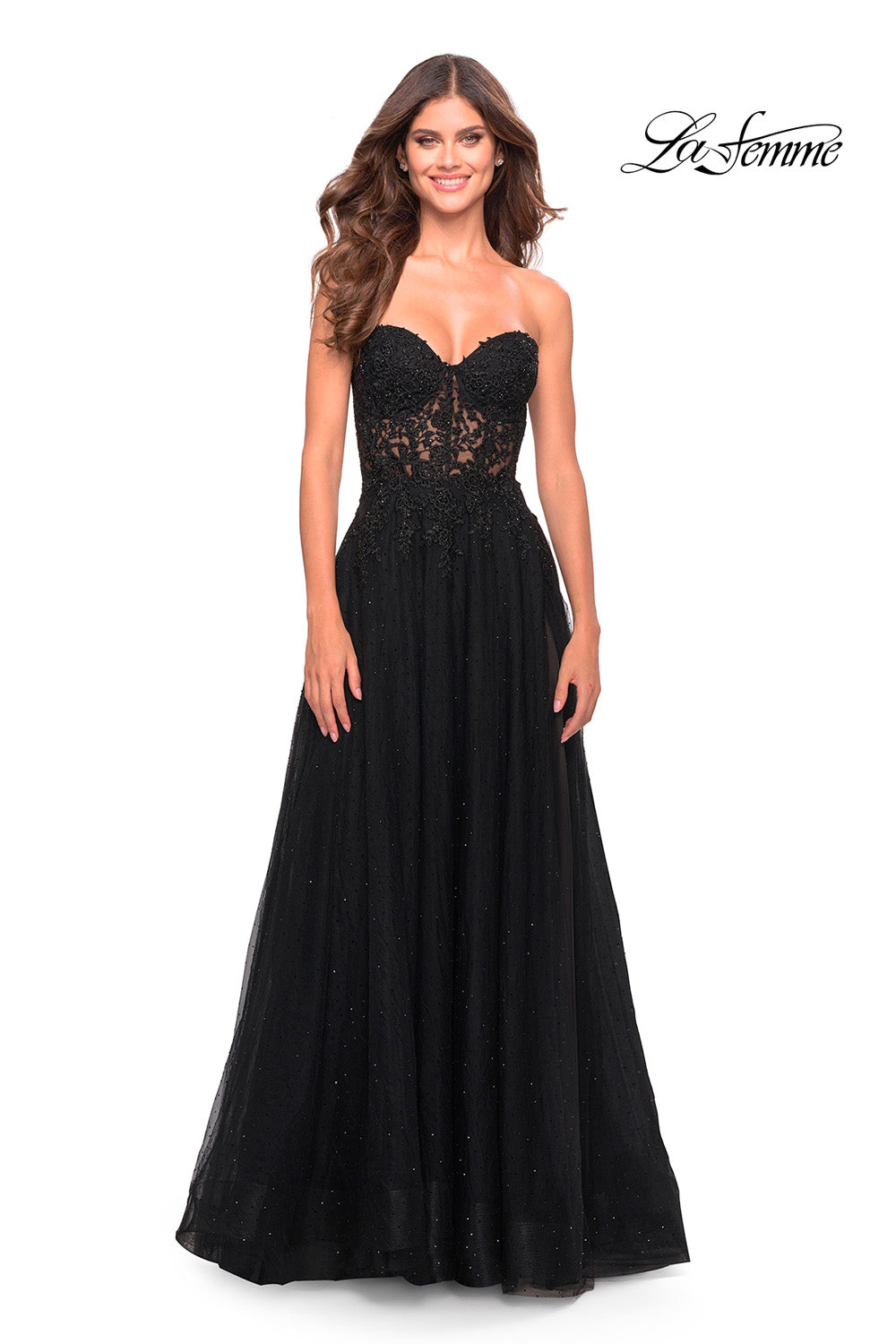 La Femme 31525 prom dress images.  La Femme 31525 is available in these colors: Black.
