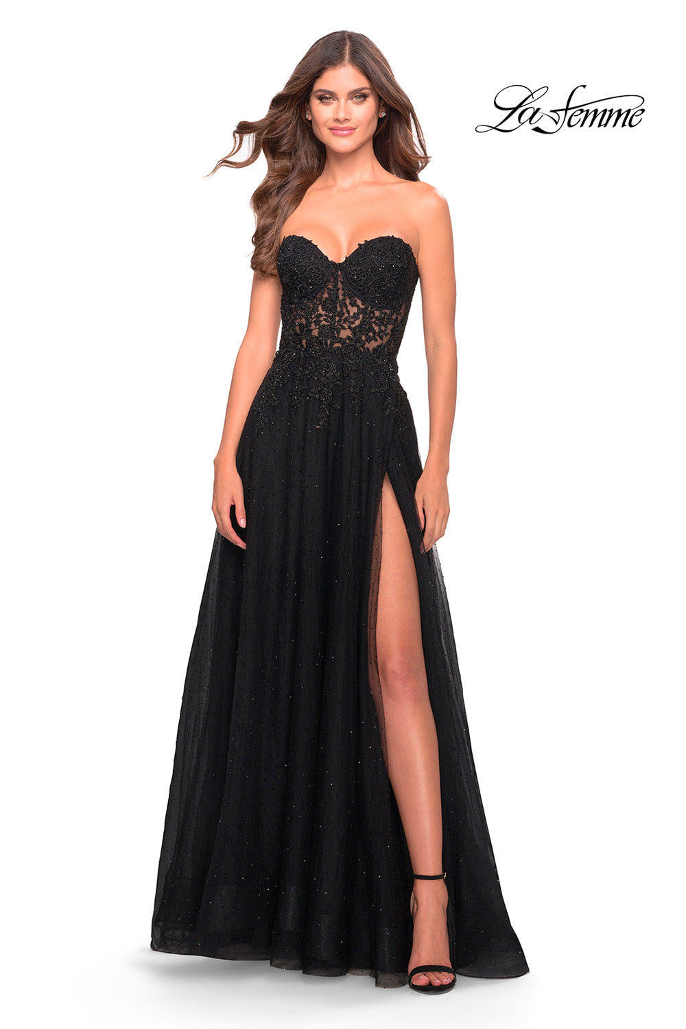 La Femme 31525 prom dress images.  La Femme 31525 is available in these colors: Black.