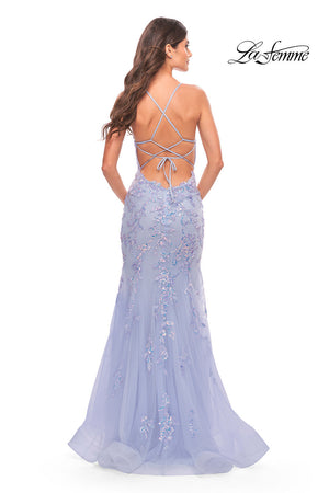 La Femme 31581 prom dress images.  La Femme 31581 is available in these colors: Aqua, Light Periwinkle.