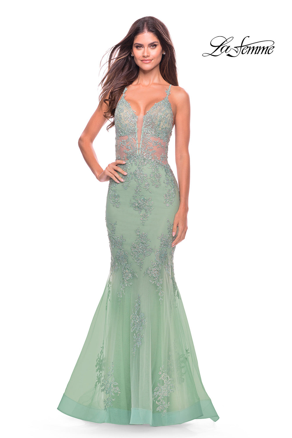 La Femme 31598 prom dress images.  La Femme 31598 is available in these colors: Dark Berry, Sage.