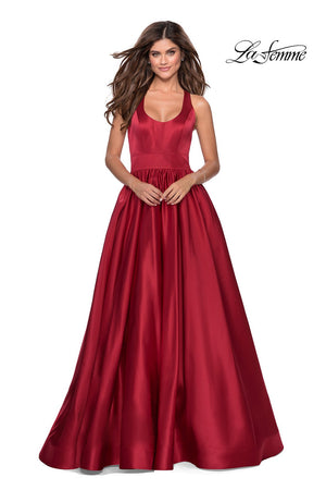 La Femme 28281 dress images in these colors: Black, Deep Red, Emerald, Sapphire Blue, White.