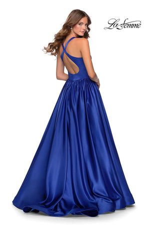 La Femme 28281 dress images in these colors: Black, Deep Red, Emerald, Sapphire Blue, White.