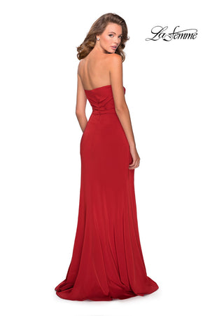 La Femme 28334 dress images in these colors: Black, Emerald, Red, Royal Blue.