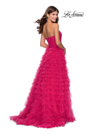 La Femme 28345 dress images in these colors: Black, Hot Pink, Red.