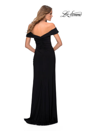 La Femme 28389 dress images in these colors: Black, Navy, Pale Yellow, Purple, Red.