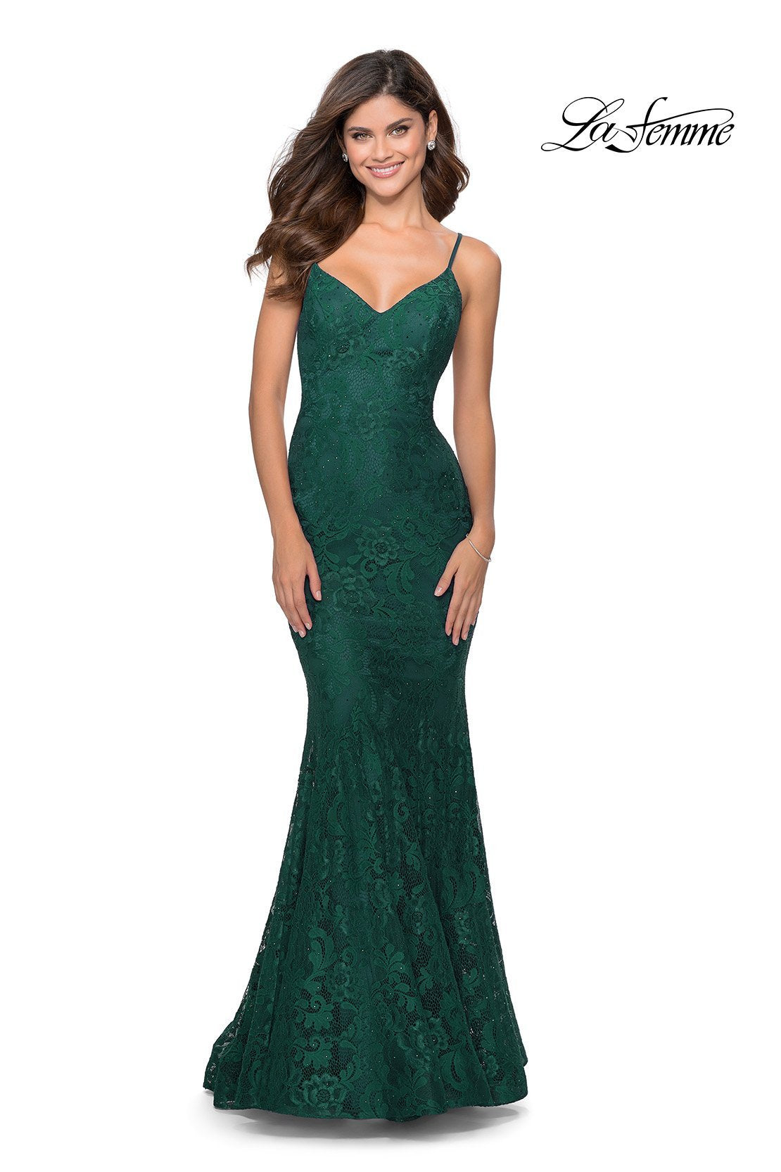 La Femme 28504 dress images in these colors: Dark Berry, Emerald, Navy, White Nude.