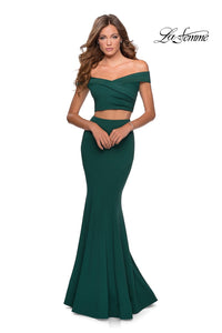 La Femme 28521 dress images in these colors: Black, Emerald, Navy.