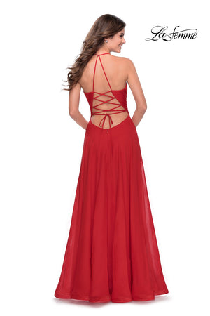 La Femme 28522 dress images in these colors: Red, Royal Blue, White.