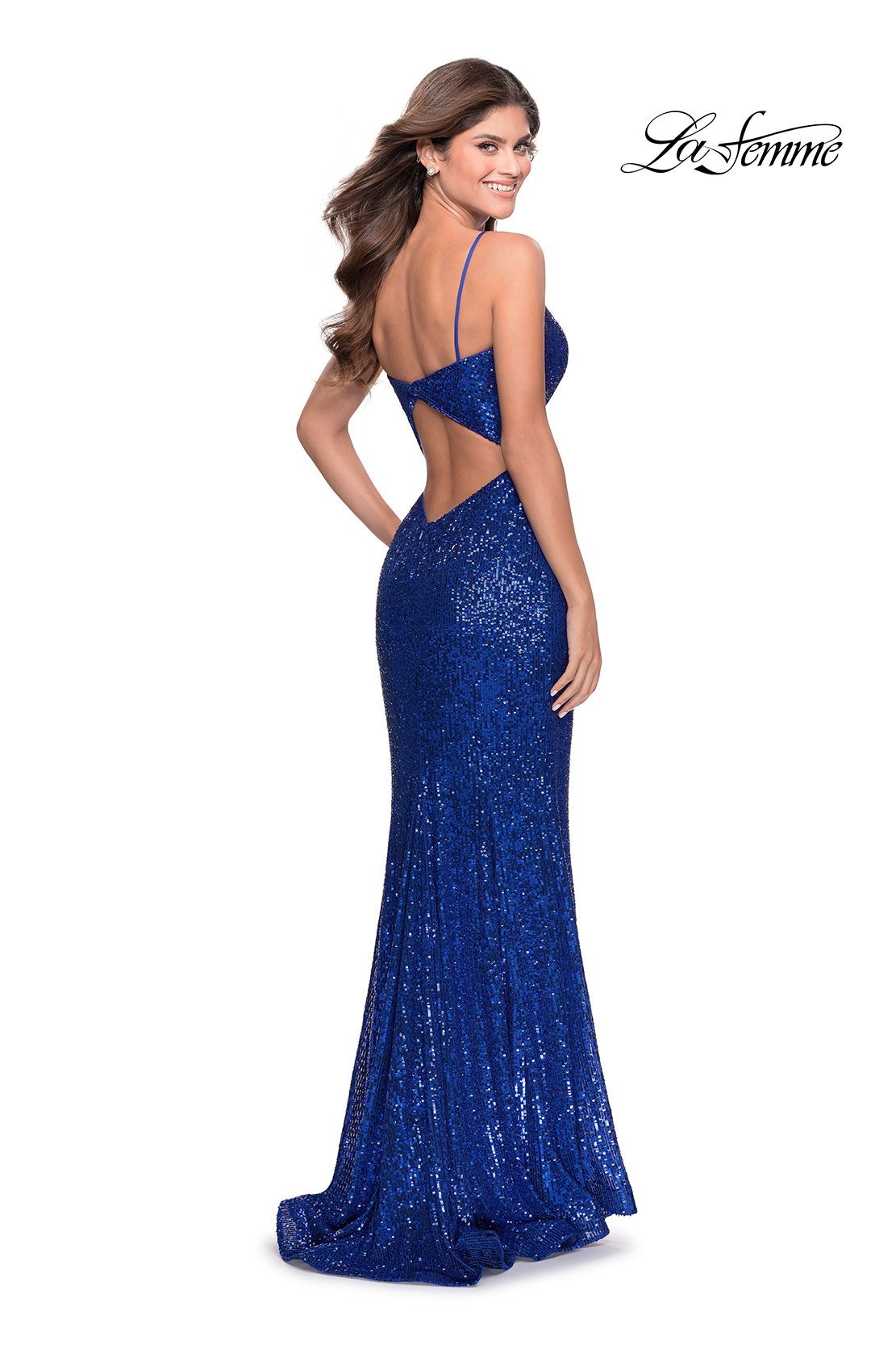 La Femme 28539 dress images in these colors: Champagne, Emerald, Red, Royal Blue.