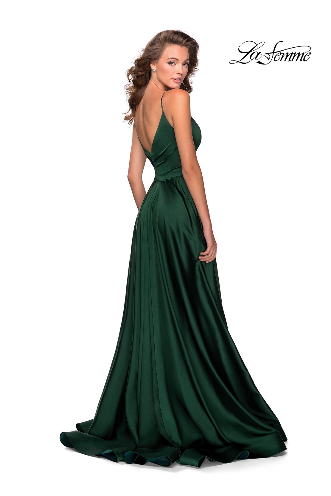 La Femme 28607 dress images in these colors: Emerald, Mauve, Navy, Pale Yellow, Royal Blue, Royal Purple.