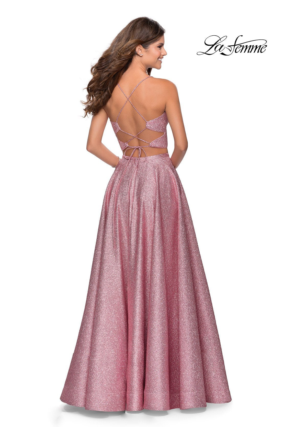 la femme pink prom dress La Femme Women's Neon Long Dress in Luxurious Jersey in Light Coral