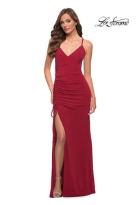 La Femme 29444 dress images in these colors: Black, Deep Red.