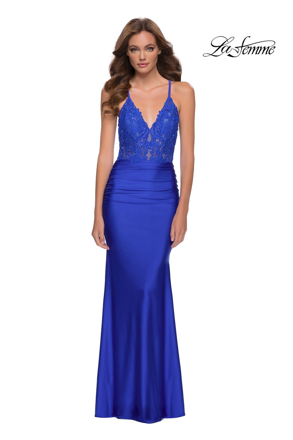 La Femme 29688 dress images in these colors: Pale Yellow, Royal Blue.