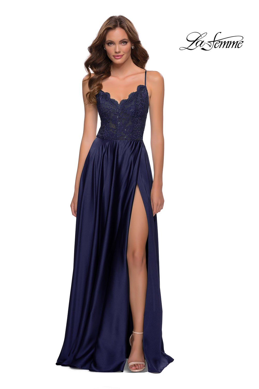 La Femme 29760 dress images in these colors: Emerald, Navy.