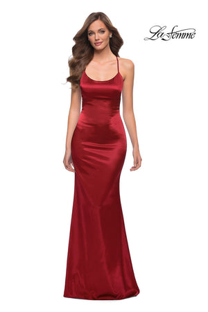 La Femme 29858 dress images in these colors: Emerald, Red, Royal Blue, White.