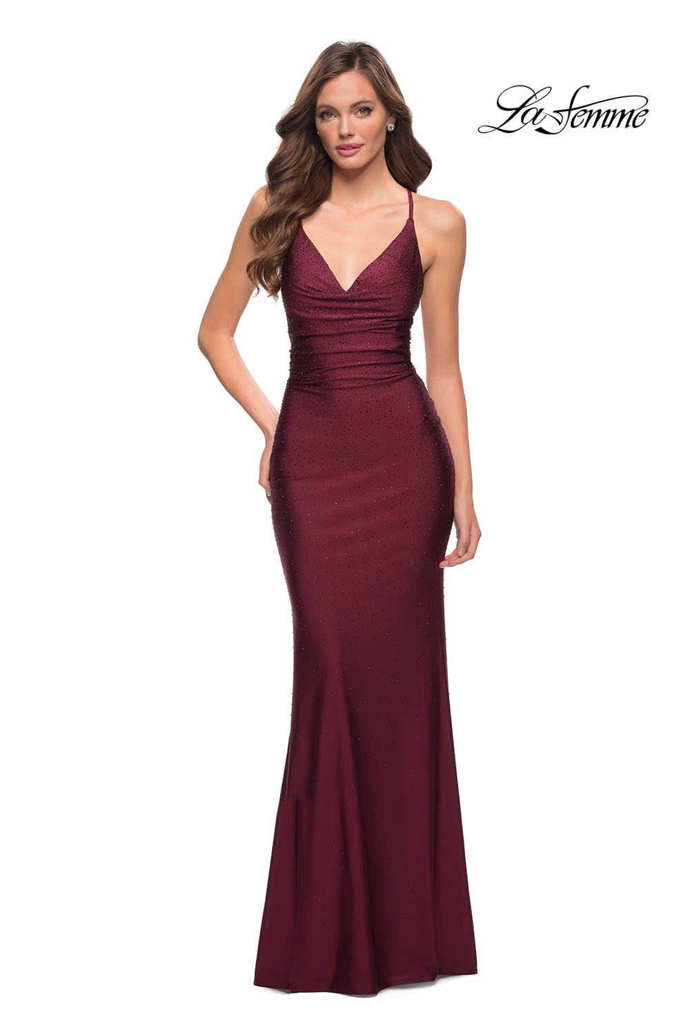 La Femme 29935 dress images in these colors: Black, Dark Berry.