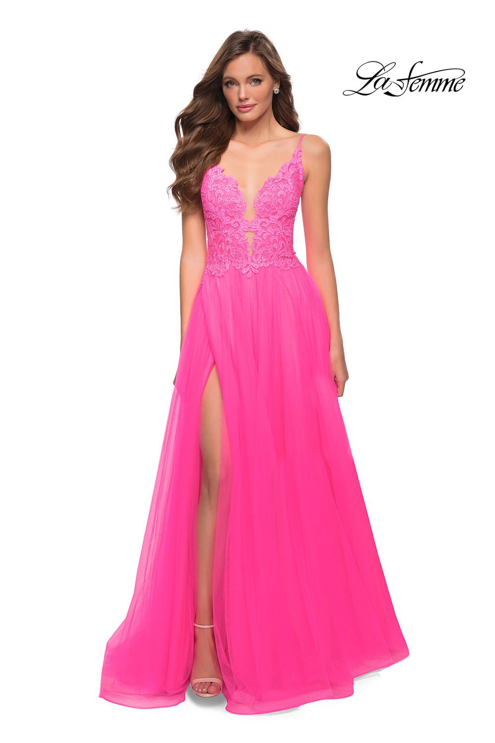 La Femme 29964 dress images in these colors: Neon Pink.
