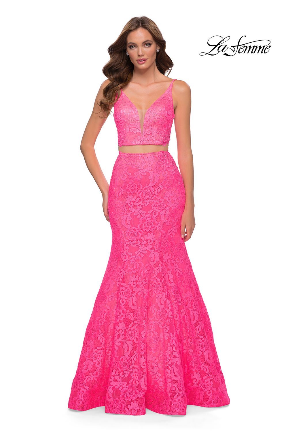 La Femme 29967 dress images in these colors: Neon Pink.
