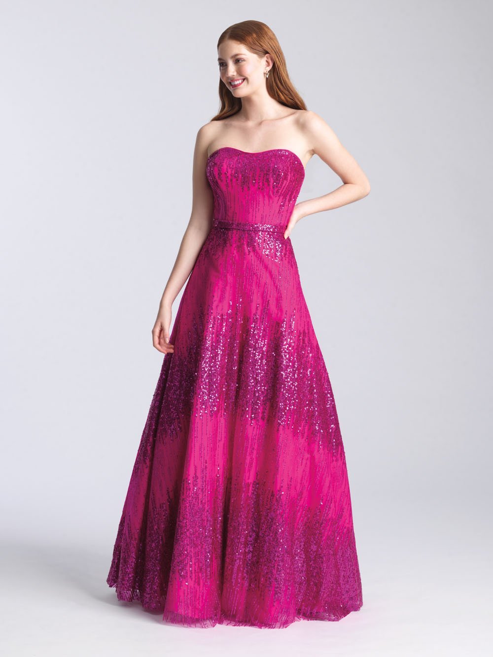 Madison James 20-321 dress images in these colors: Rose Gold, Gold, Navy, Fuchsia.