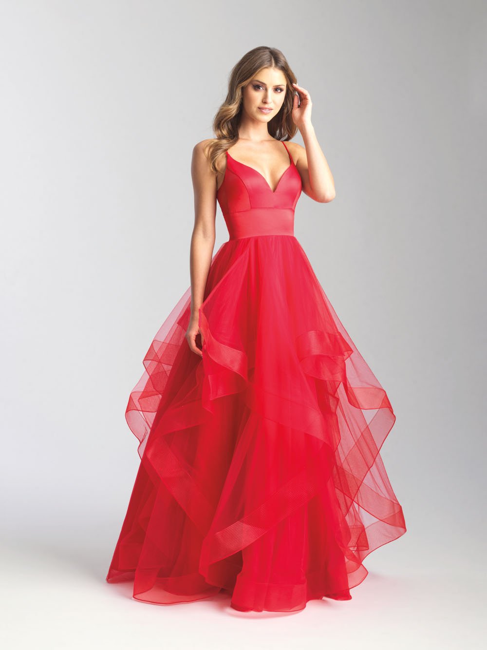 Madison James 20-328 dress images in these colors: Pink, Red, Ivory, Light Blue.