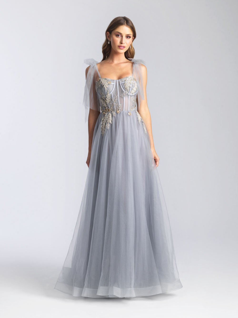 Madison James 20-343 dress images in these colors: Grey, Blush, Light Blue.