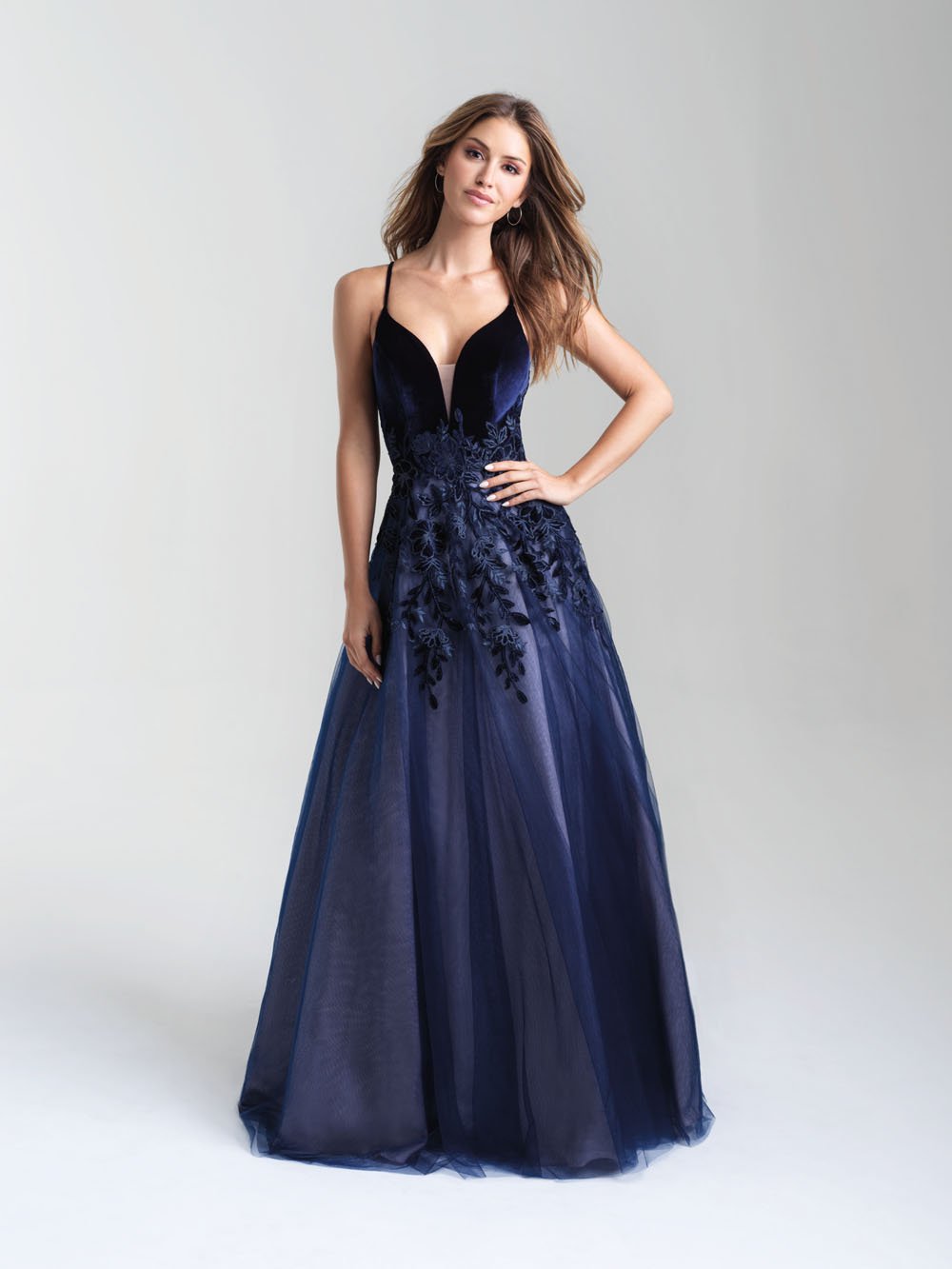 Madison James 20-351 dress images in these colors: Navy Nude, Black Nude, Ivory.