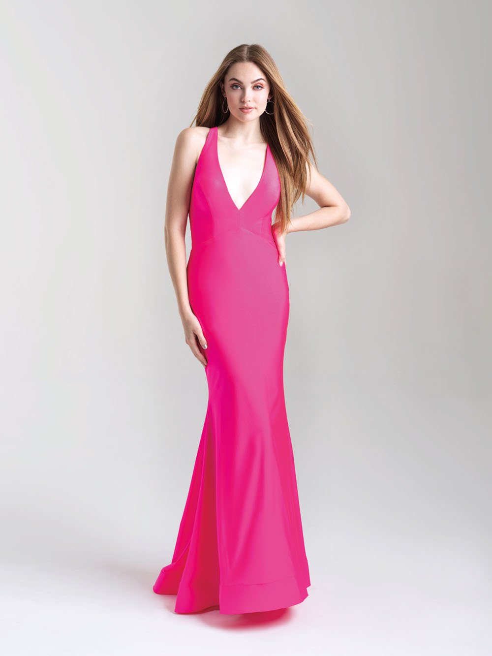 Madison James 20-358 dress images in these colors: Hot Pink, Royal, Black, Bronze, Green.