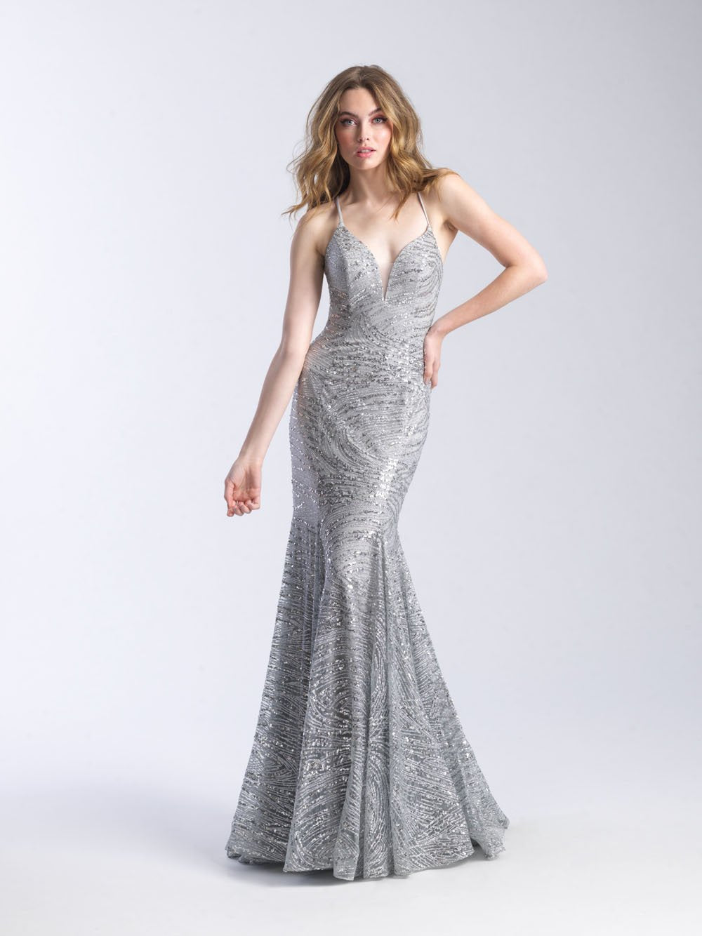 Madison James 20-376 dress images in these colors: Silver, Red, Black.