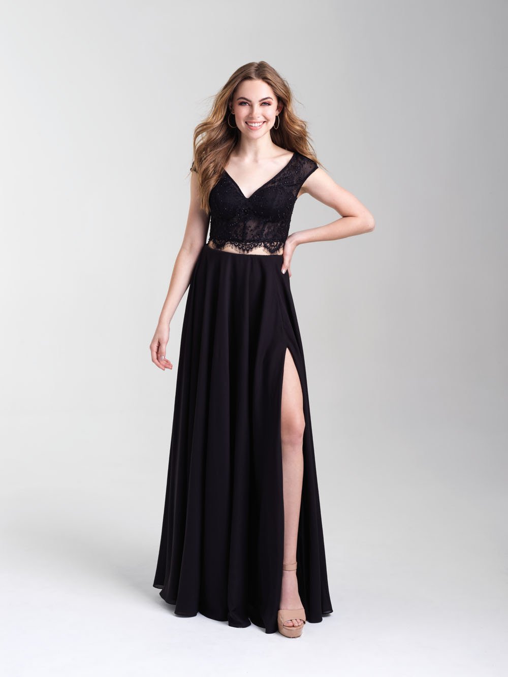 Madison James 20-377 dress images in these colors: Black, Royal, Red, Emerald.