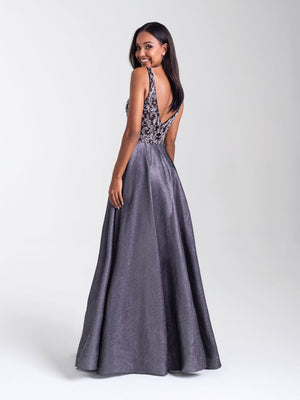 Madison James 20-390 dress images in these colors: Black, Purple, Gold.